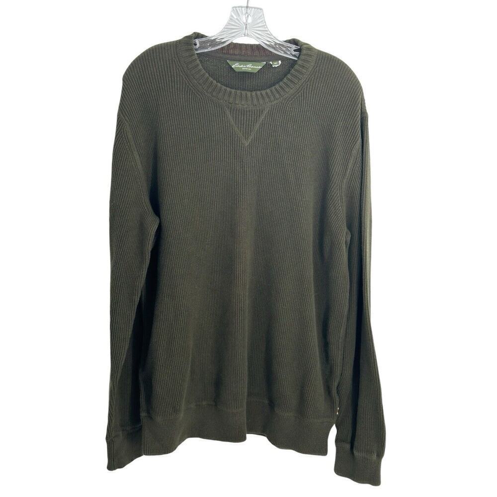 Eddie Bauer Men's XLT 100% Cotton Pullover Crew Neck Top Olive Green